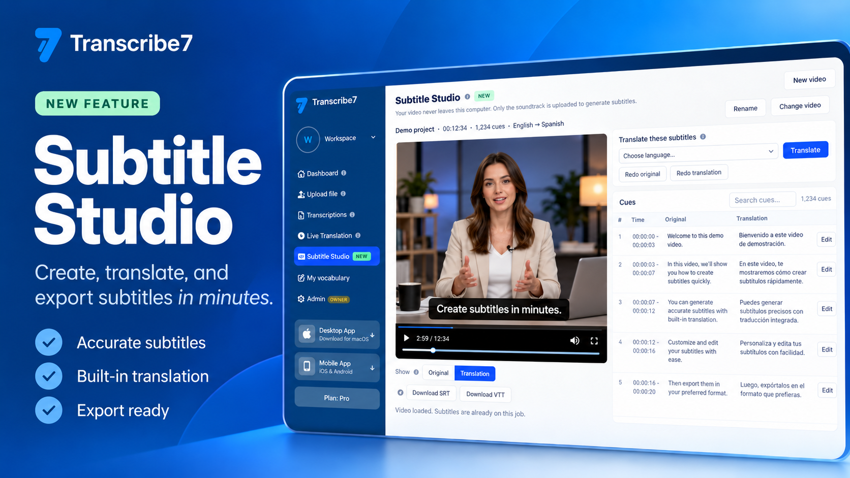 Transcribe7 Launches Subtitle Studio in Web App
